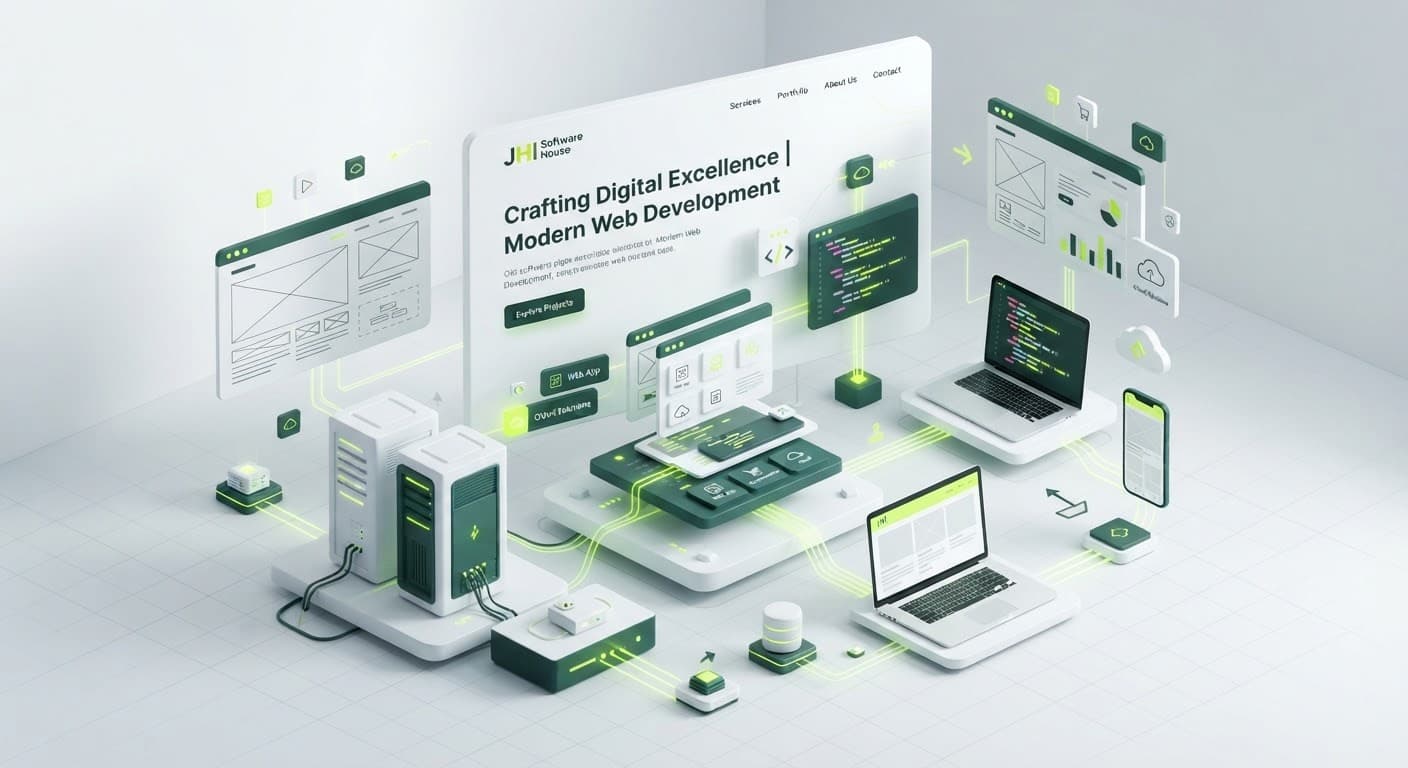 Ilustração isométrica de componentes de desenvolvimento web